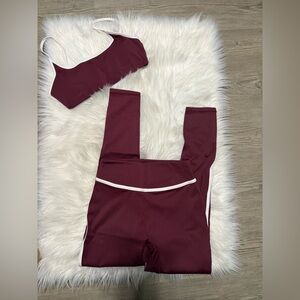 Burgundy Activewear Set with White Trim size L